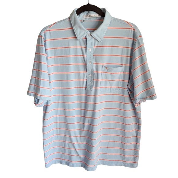 Criquet Men's Polo Size Large Light Blue Striped Soft Pima Cotton Blend - Picture 1 of 9